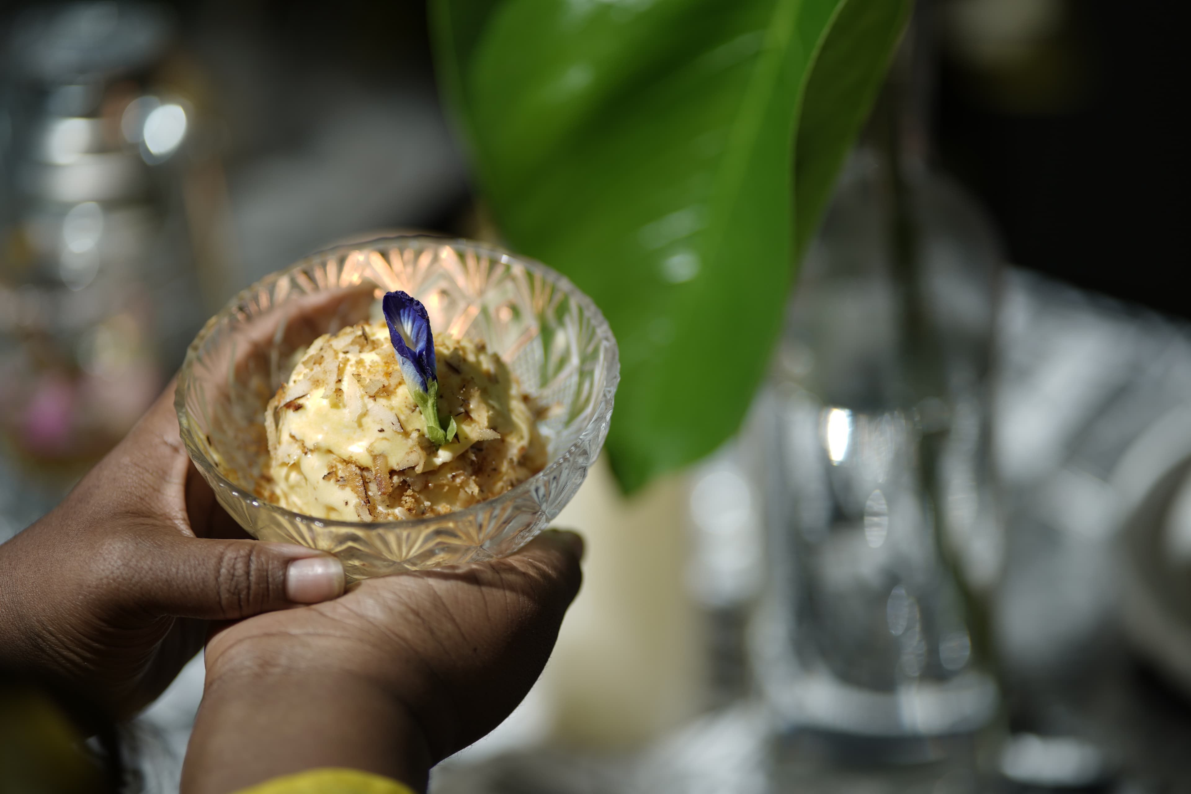 Mango–lime–chilli sorbet with Bayelsa bread crunch